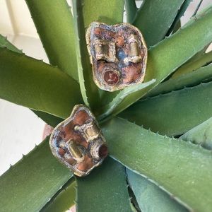 Artist Made Jasper or Agate Modern Brutalist Earrings